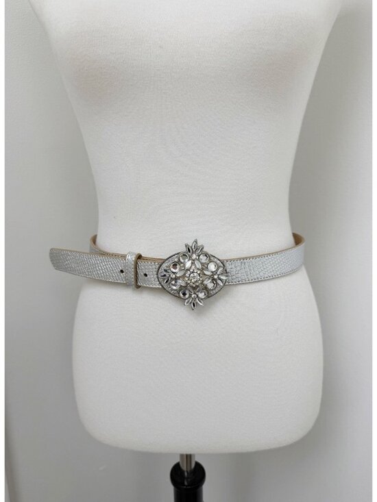 Vintage Cache Genuine Leather BeltMetallic Silver Rhinestone Buckle Sz S main image 13